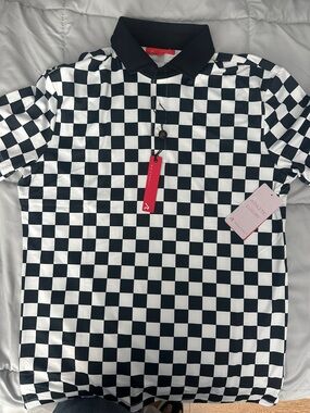Men's Black and White Checkered Polo Shirt - Athletic Luxury